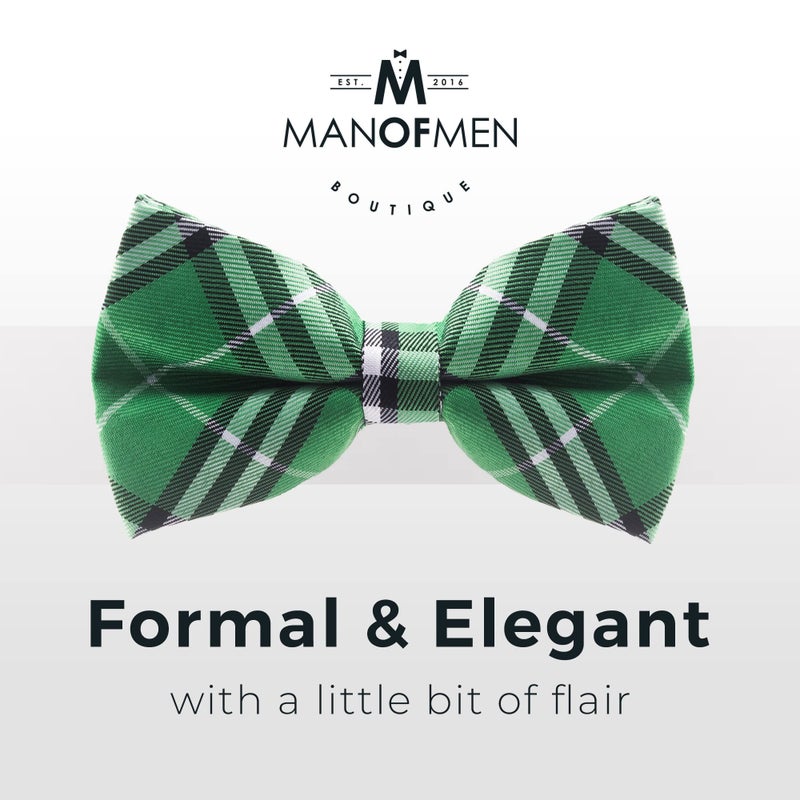 Man of Men Bow Ties for Men - Green Plaid Bow Tie - Image 2
